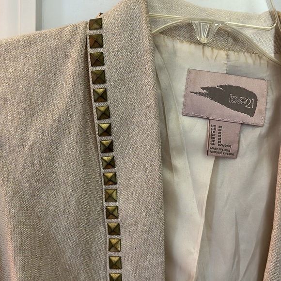 🌟2/$10🌟Love21 by Forever 21 Cropped Gold Studded Lapel Blazer - Picture 2 of 4